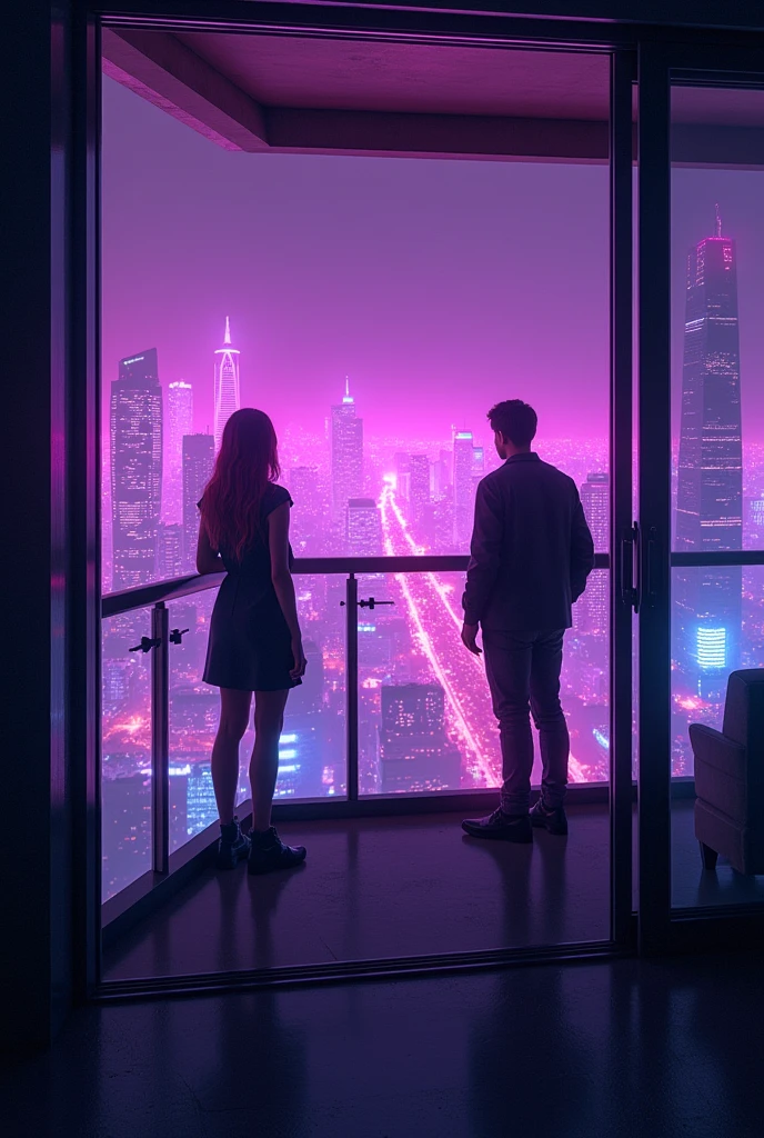 cyberpunked, Beautiful couple in the buildings roof on the cyberpunk retro city、they are dancing in front of the stars at night,8K,Ultra-high definition,Pixar style,High Definition, 1x1