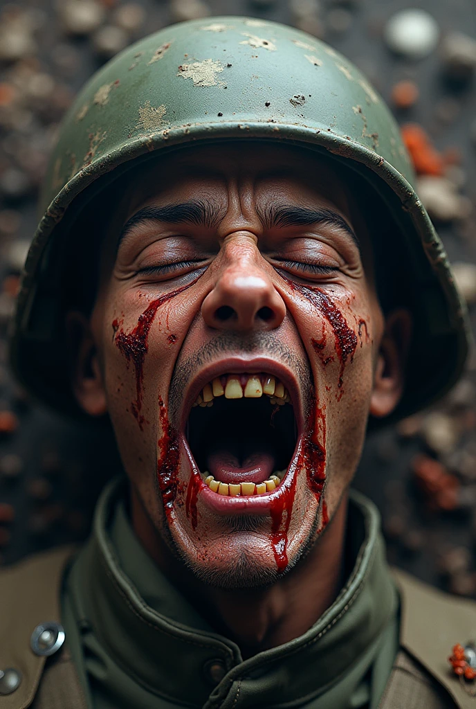 Indonesia A beautiful  knife, cut throat A boy combat soldier neck bloody splash, full body, wide open throat, throat contents