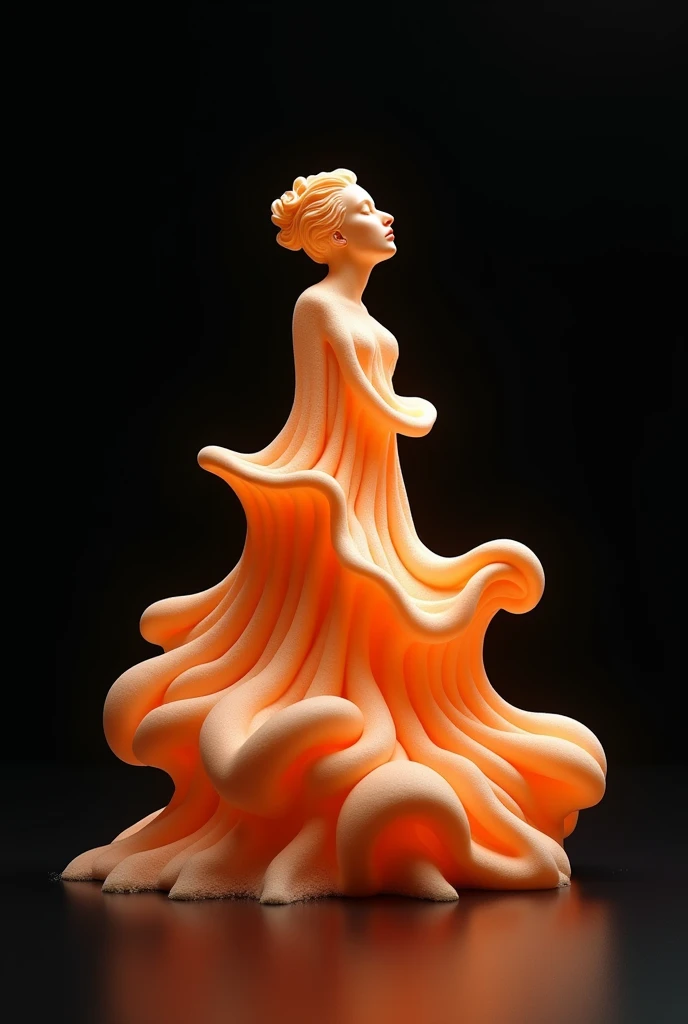 A very delicate full-body image of a giant made of red translucent glass, decorated with small gold and red accents. Beautiful and intricate details, shimmering light. Finest quality glass art.
