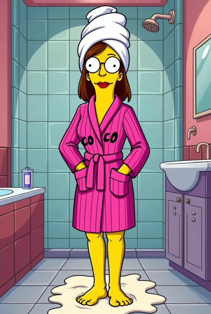 priyanka maheswaran, masterpiece, best quality, 1girl, solo, brown hair, long hair, dark skin, completely nude, ??????, indoors, open labcoat, collar, high heels, long sleeves, dark-skinned female, parody, full body, black eyes