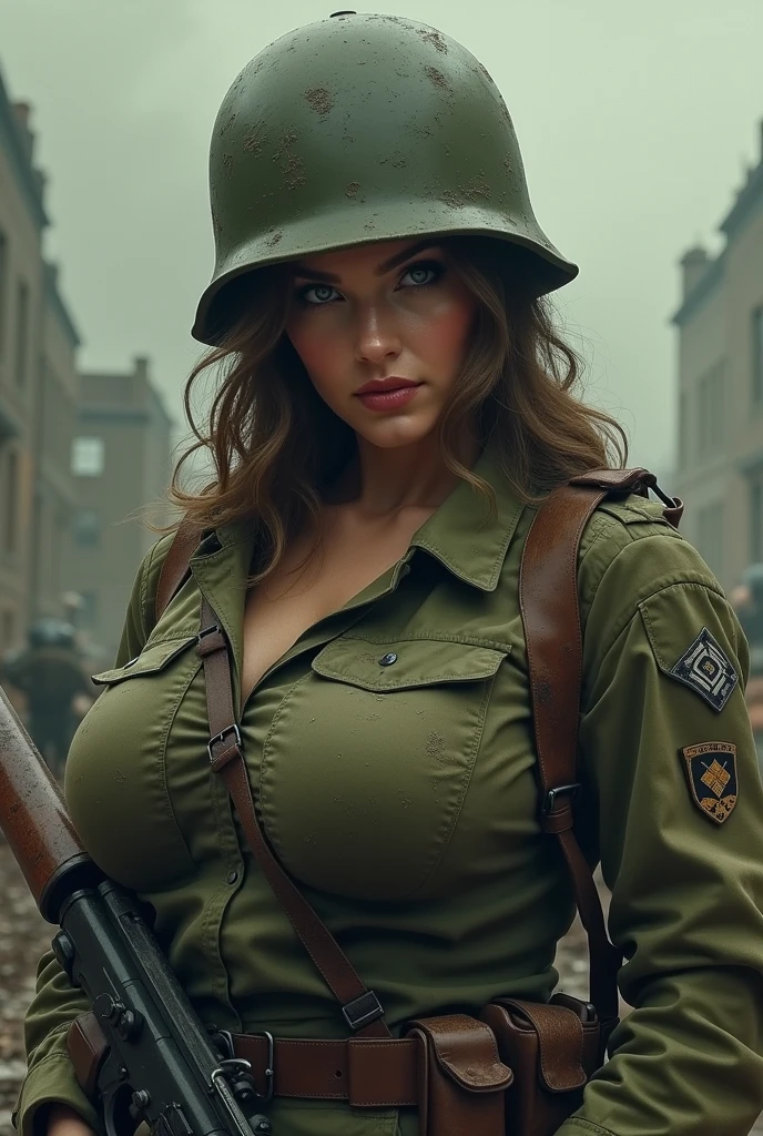 60 year old woman from Indio、(((big cleavage)))、(((battlefield photographer)))、