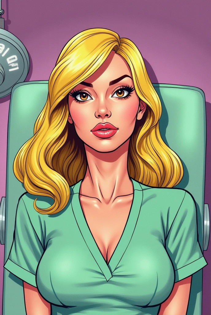 comic bimbofication process, powergirl comic getting bigger and bigger lips:1.3, tanned skin, detailed accurate perfect blue eyes, long eyelashes, yellow bright blonde hair, very tan, milf, white jacket,  bedroom wall background, lineart:1.3, detailed lineart:1., comic, tanned female, photorealistic:1.3)), ((ridiculously large lips:1.3, big breasts, highly detailed face and eyes, intricate details, photorealistic, HD, high definition detailed, realistic, detailed, skin texture, hyper detailed, realistic skin texture, best quality, ultra high res, photorealistic:1.4, ((masterpiece)), ultra detailed, 8k.