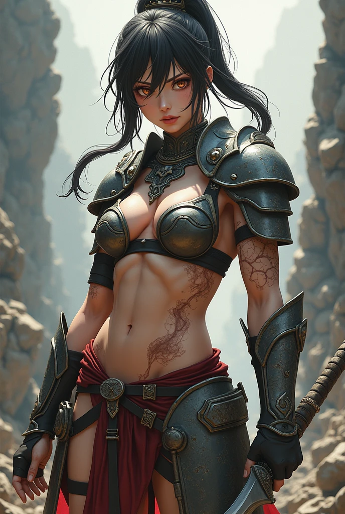 1 girl, long blonde straight hair, dynamic pose , colorful stylized leggings with sleeveless top, close up shot, ((hot Body, abs)), fit body, ((tattooed arma)), barock style mirror room background, (((viking barbie face))).,long hair, choker. busty (((DD-size breasts))), wide hips. lythe figure, curvy, voluptuous figure, sexy pirate, pirate blouse, tight pirate pants, posing on a pirate ship, Flirty smile, trending on Artstation, digital art, 20-year-old ( face a combination of Ana de Armas and Salma Hayek), seductive, gorgeous goddess, anime style, HD, UHD, wavy hair, golden nose ring, gazing lovingly at the viewer,Photographic Style, Amazon warrior with big  and sexy leather armor, with body paint all over the body and in a dense forest,A grey skinned female barbarian, (black hair with red streaks:1.5), (((red eyes))), red iris. ((Gray skin)), ((Grey skin)),(((Detailed eyes))),(((detailed face))), tall, muscular body. Braided ponytail, hair back in ponytail. Barbarian clothes, midriff, loincloth, leather boots, holding a great sword. Mountain background. Body shot. Tribal tattoos, hide armor, fur trim,(masterpiece, best quality:1.2), 1girl,amazon, dragons crown, bikini armor, expressionless, holding halberd, armlet, muscular female, breasts, black gloves, gloves, thighs, (thick thighs, large ass:1.1), tattoo, navel, obliques, long hair, cleavage, swimsuit, feather hair ornament, blonde hair, abs, circlet, large breasts, feathers, dungeon, standing ,full body, smile,a close up of a woman in a bikini posing for a picture, cutesexyrobutts, muscular girl, android 18, extremely detailed artgerm, commission for high res, muscular!!, muscular!, [ 4 k digital art ]!!, by Kentaro Miura, highly detailed exquisite fanart, cammy, kentaro miura art, detailed digital anime art,high contrast, (8K UHD:1.2), (photorealistic:1.2),(masterpiece:1.4), (best quality:1.4),extremely detailed wallpaper, highly detailed illustrations, ((1 Girl)) , (super-complex details) official art,