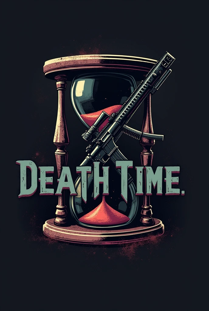 Make a military community logo ,з надписом death time group, and place an hourglass and an ar-15 automatic weapon in it.