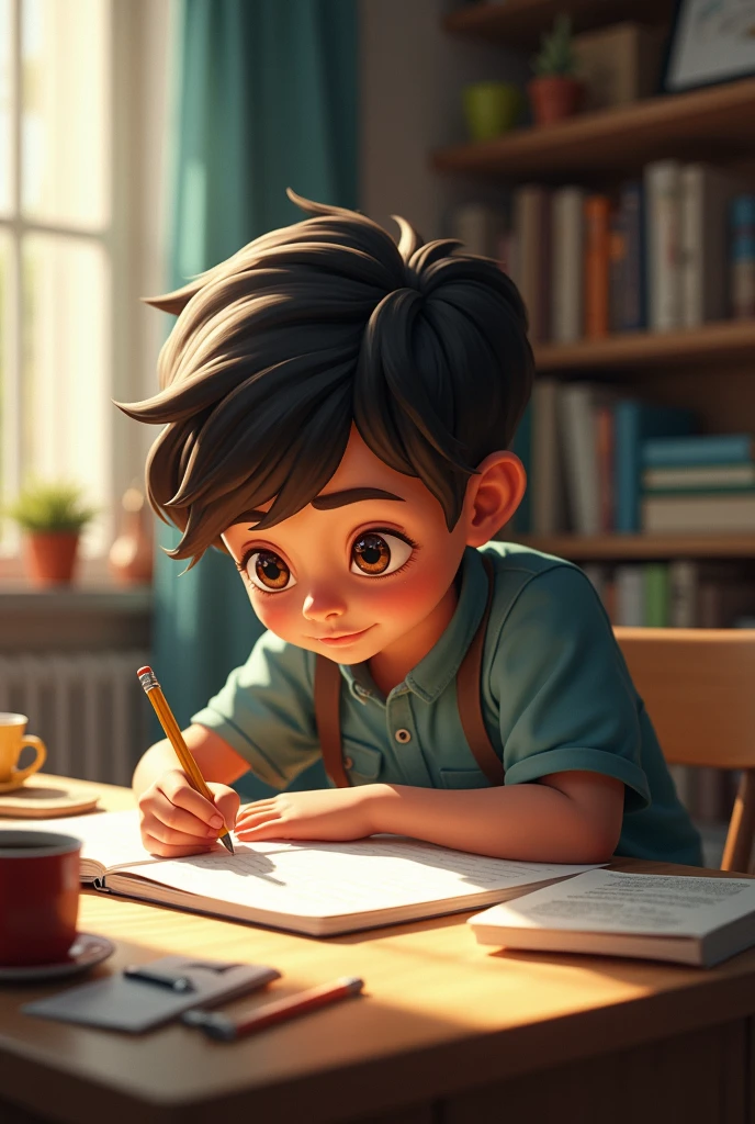 illustration, boy, doing his homework