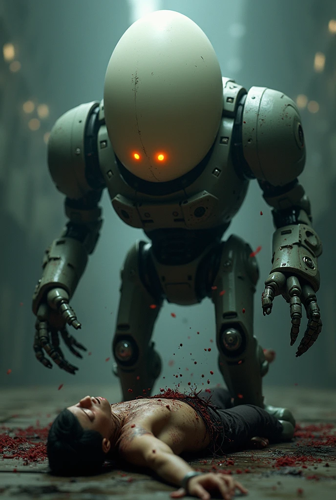 A robot is shooting laser beams from its eyes at an alien being pulled on the floor with his legs, illustration for a science fiction book cover in the style of Robert McGinnis and Frank Frazetta. --ar 61:93 --v 6. 1