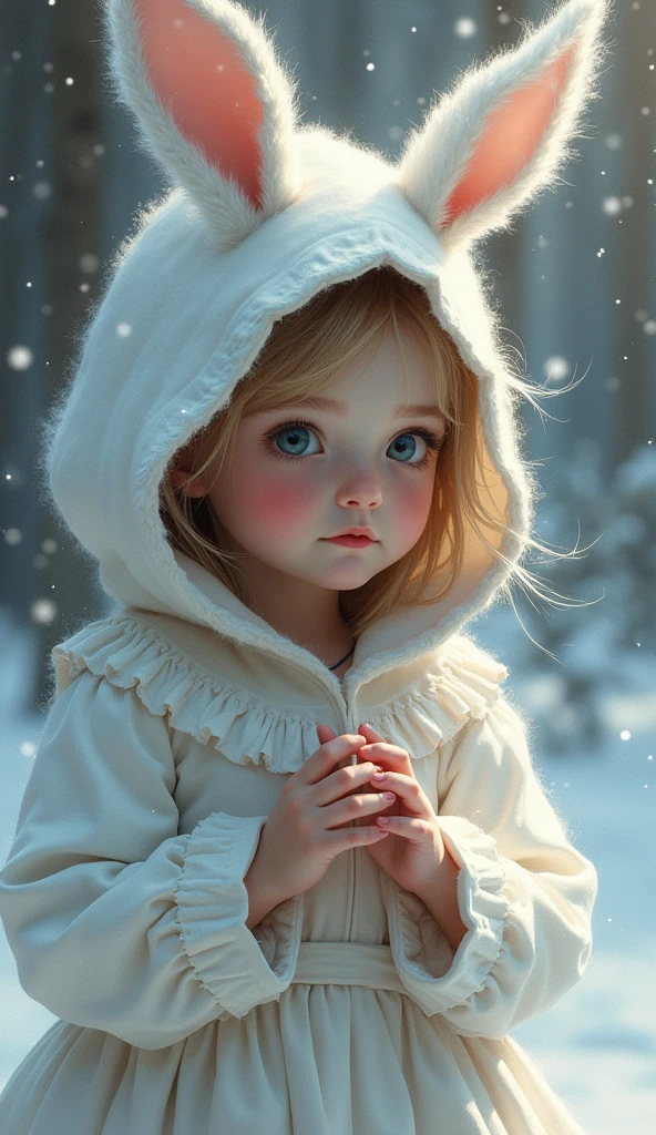 Red in White,(extremely delicate and beautiful Girl:1.2), complex details, enlarged textures, complex details, finely detailed eyes and detailed face, intricate details, (Dynamic LifeLike Rendering), perfect eyes, Reflective eyes With Sparkling Highlights, perfect body, extremely detailed, (Child), extremely realistic (TopQuality Masterpiece 8K UltraDetailed (ProfessionalPHOTO:1.37))(Acutance:0.8), Snow Particles,