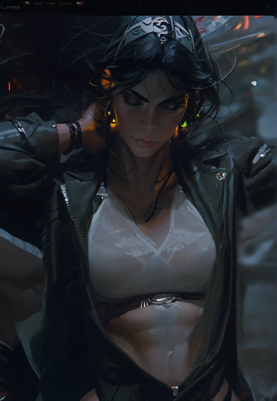 GUWEIZ ARTWORK ,full body, lucia from gta6 , Tati Gabrielle ,cool lesbian hairstyle

To achieve photography that resembles Guweiz's art, you can focus on several key elements that define his style:
1. Cinematic Atmosphere: , sexy, sexy, no nudity, booty , 