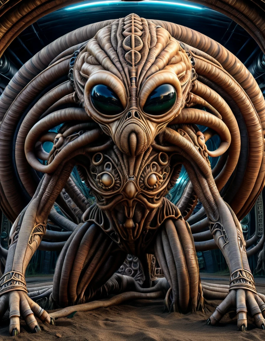 (((full body shot))),hyper realistic photograph of a bizarre biomorphic alien creature with a huge transparent forehead revealing the luminous alien brain structure, extremely clear glowing eyes, jyomon details, by HR Giger,
Petros Afshar and John Atkinson Grimshaw, (intricate , iconic , masterful:1.4), full body shot, poster art, bold lines, hyper detailed, expressive, award winning, dark limited color palette, high contrast, depth of field, (intricate details, masterpiece, best quality:1.4), spot lighting, looking at viewer, dynamic pose, full body angle view ral-watrho