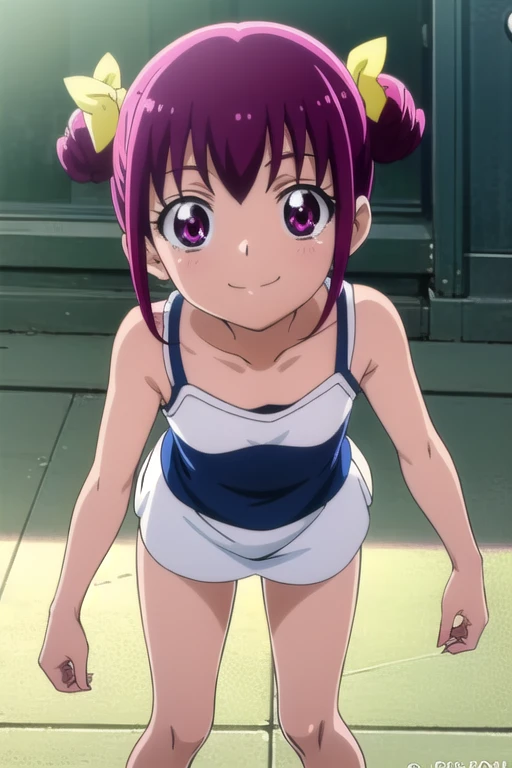  anime girl  with pink hair and purple eyes in white tanktop, ( anime girl ),  anime moe art style,  Anime Style , in  Anime Style , naughty  Anime Style , 2D  Anime Style , smile, smile face, cute anime young girl， very short， toddler figure ， turn your butt over here， open and swollen anus ，clothing: white tank top, pretty  anime girl , Tank Top Underwear,  pink short hair ,  pink eyed girl,  double sided bun hair , yellow hair bow , Flat breasts,   navy blue miniskirt  , Alone,  anime girl , flat  Anime Style  shading, cute  Anime Style ,  Anime Style のアート, Produced with Anime Artist Studio ,  white tank top ,  navy blue miniskirt , an  anime girl ,  beautiful charming anime teen,  Casual atmosphere ,