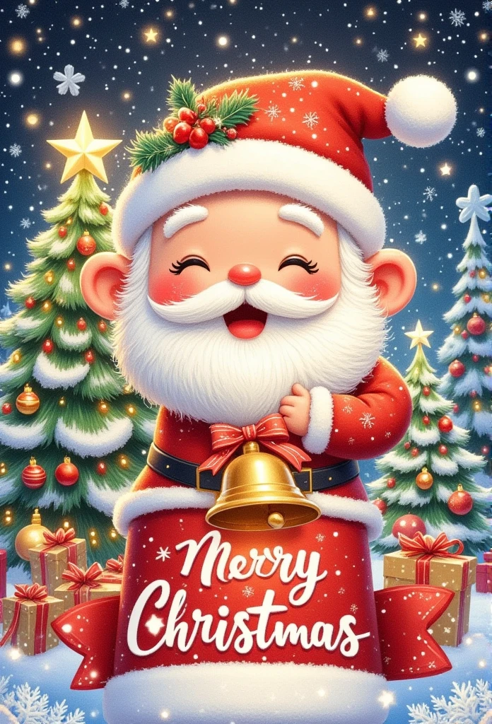 Christmas poster design。Bell。snowflake。Christmas tree。Santa Claus。Word“Merry Christmas”