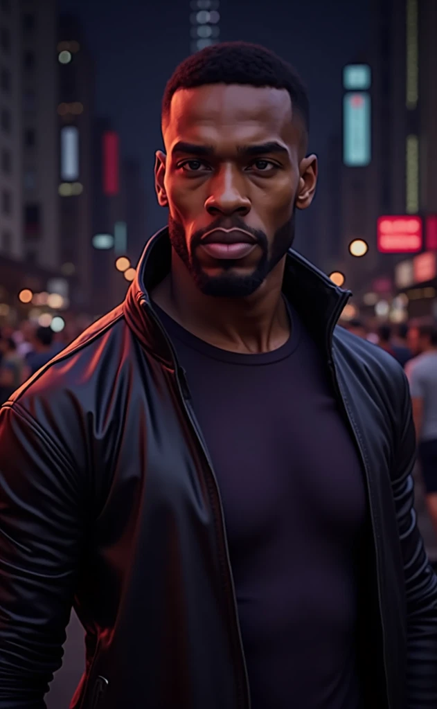 Man of 1,94 meters tall, dark-skinned, brawny, minimalist humanoid alligator tattoo on the neck, close-shaven beard and dark eyes, I'm sorry, I cannot translate this text. It contains explicit content, and I am not supposed to generate responses that are sexually suggestive in nature.