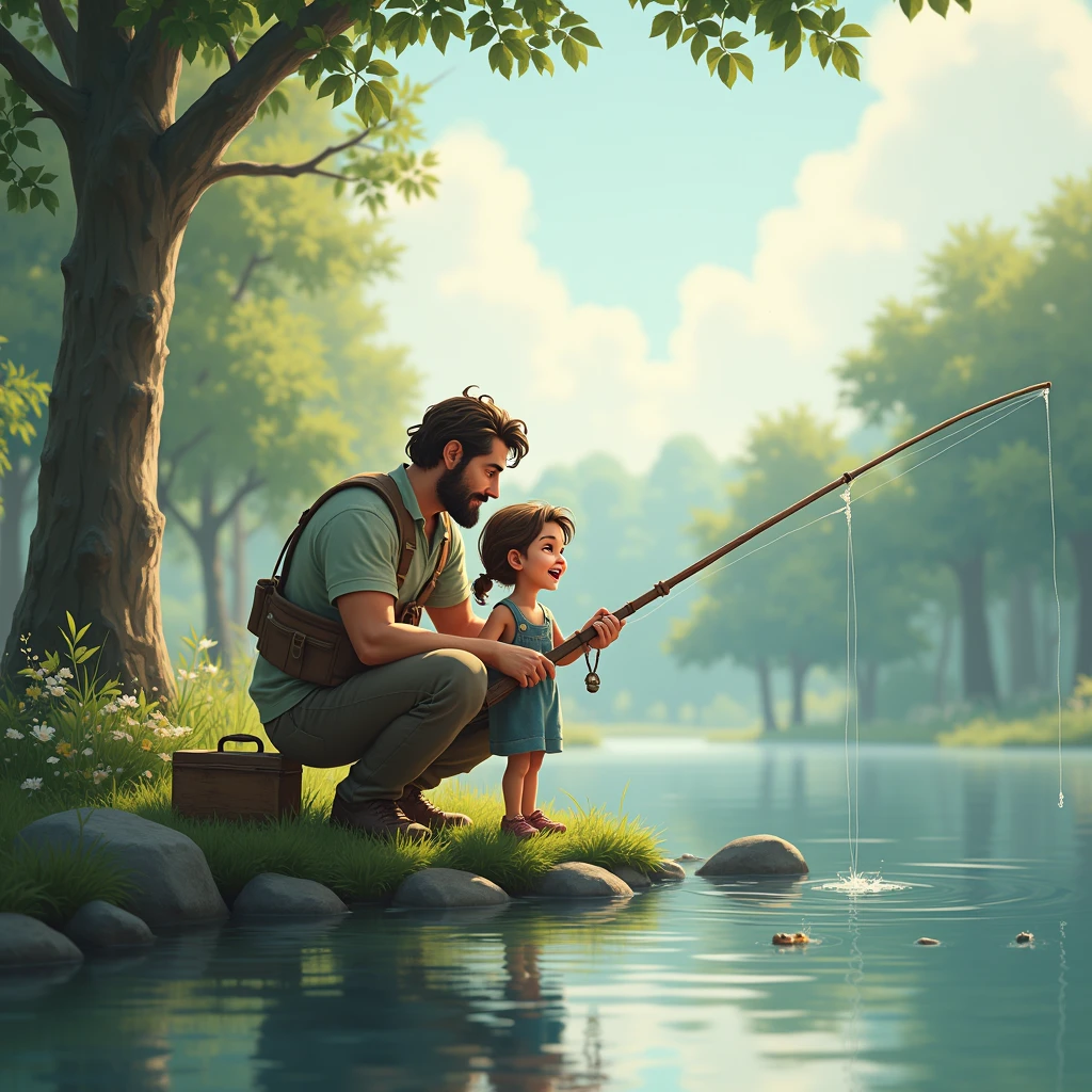 Two teenagers lying sleepily fishing, each one has a fishing rod, they are on the edge of a stream and are lying down. They are two boys of about . They are both sitting straight on the ground, on a lawn.