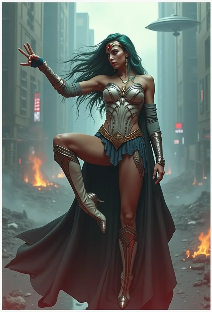 (Giantess element, high resolution, high resolution, high quality, accurate body structure, detailed body), focus on girl,
BREAK,
(Black Magician Girl:1.3),sexy, combat uniform, girl, looking up at approaching woman from below, cute, girl destroying small town, mischievous expression, white skin, smiling, trampling, walking, anatomically correct, accurate human body, accurate skeleton, full body portrait, light beam from girl's hand, shock wave from girl's hand, magic,
BREAK,
destroying small town, rubble, burning small town, destroyed small building, collapsed highway, car being crushed, evacuation of residents, sunset, burning small town, rubble scattered at feet, taller than skyscraper, increase destructive element, make city smaller,
BREAK,
blue eyes, monster, (fighting dragon), dragon flying in the sky, dragon in background,