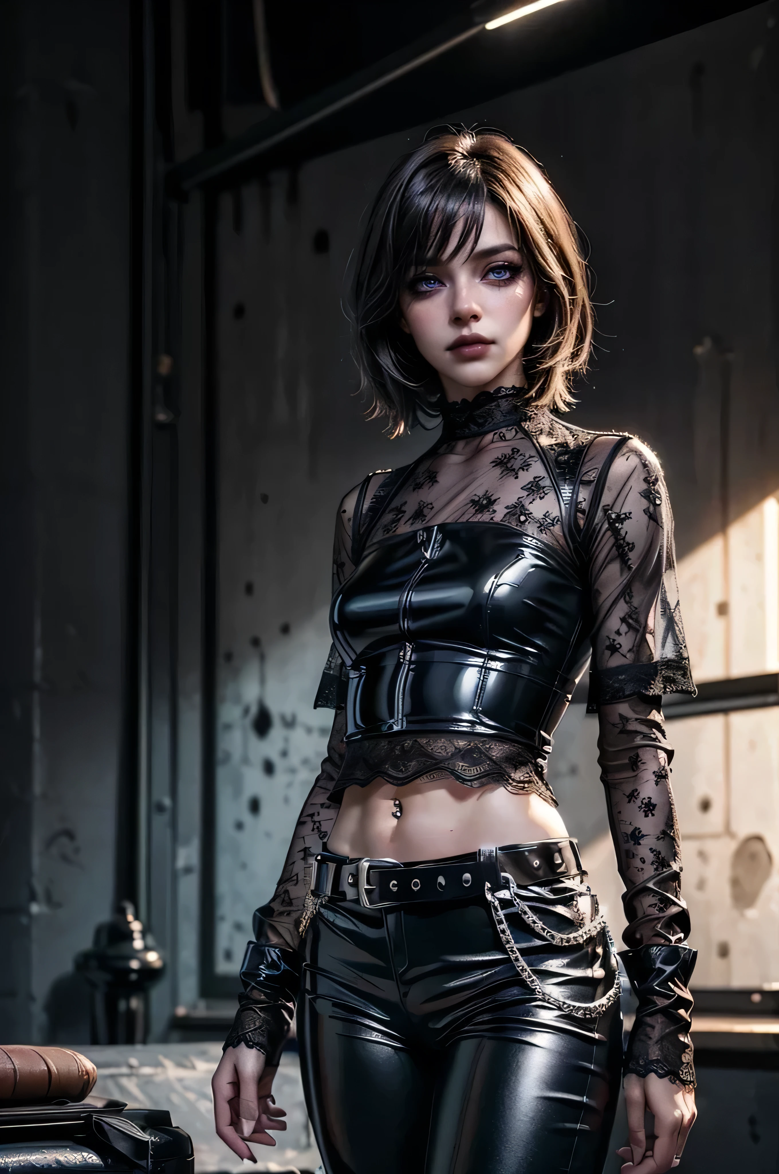 shiny and ultra glossy latex pants, ((silver studded thigh belt with chains)),(best quality,4k,8k,highres,masterpiece:1.2),ultra-detailed,(realistic,photorealistic,photo-realistic:1.37),dramatic lighting,cinematic,fashion photography,studio lighting,high contrast,vivid colors