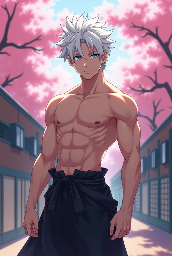 (absurdres, highres, ultra detailed), masterpiece, 15yo boy in satin towel around his waist, material is shiny,solo, handsome, short hair, white hair, killua ,blue eye, finely eye, detailed face, (forehead), topless, bathroom, dimly lit bathroom background, full body view, steam, from side, look at viewer, thick fog, in japan style, home muji style