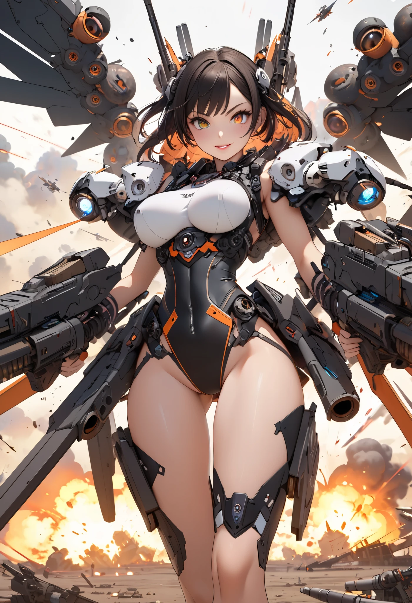 High quality, ultra-realistic images of women.  The woman is of mixed Native American and Jewish descent..  Powerful Features, Fair skin.  Dark brown curly hair, Dark Eyes.  The woman is wearing a semi-futuristic combat suit..  She has a gun and a knife strapped to her body..  Beautiful woman smiling.  Her eyes shine with hatred.