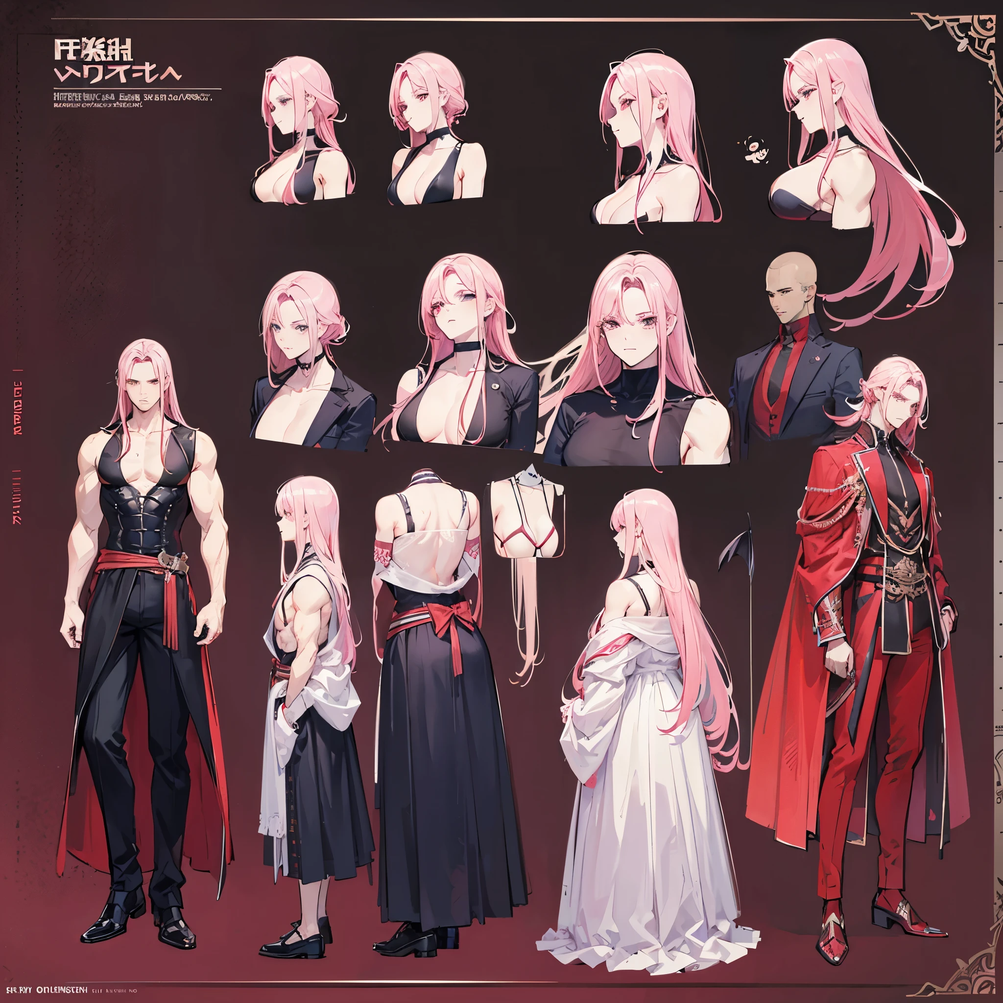 (Masterpiece, best quality), detailed, 1 man, ((character concept art)), ((character design sheet, same character, front, side, back)), full body, body complete, 1 Male angel, 1 Man angel, Detailed face, character design sheet,full bodyesbian, Highly detailed, character sheet, character design, Many parts, dark skin, angel wings, long ponytail red hair, angel outfit, muscle male god, male clothes, masculine, muscle man, male muscle, manly, male angel, Muscle male with long ponytail red hair,beautiful man, beautiful muscle man
