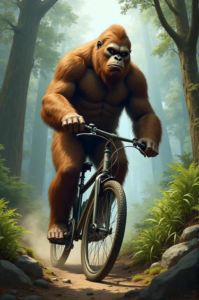 Ultra HD image of an obese ????? werewolf man next to a bike, happy face
