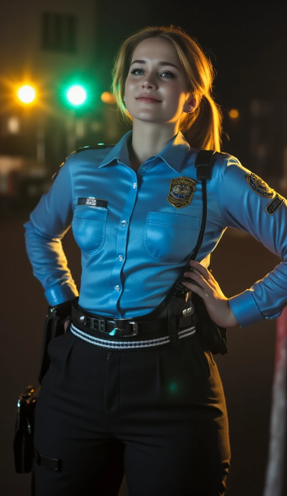  Beautiful Woman, blonde, beautiful,  huge boobs, blue police uniform