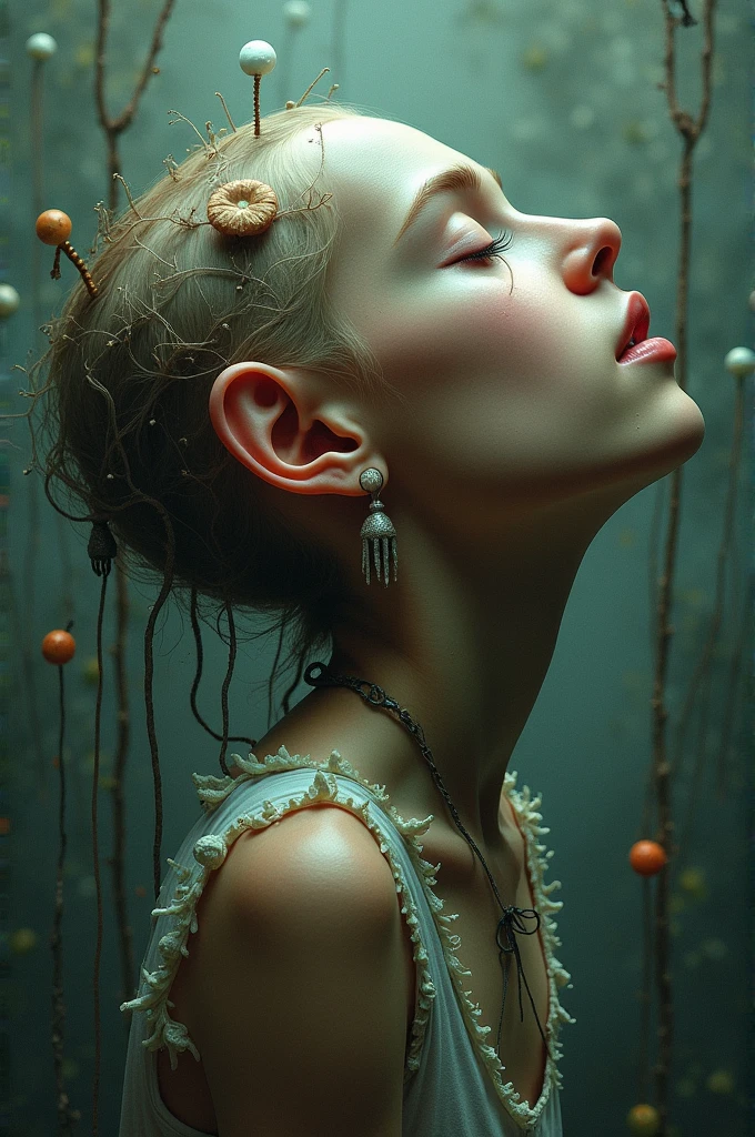 Surrealistic portrait: Create a portrait of a character by mixing realistic and surreal elements. For example, you can combine the human face with elements of animals, plants or inanimate objects.front focus), (in the dark:1.6), portrait, fantasy art, nude, pussy, breast, realistic photo, dynamic lighting, artstation, poster, volumetric lighting, very detailed faces, 4 k, award-winning