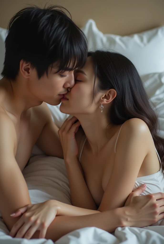 Concept Art,Love Theme、To have children,photograph,1 person,1 personの全裸の女の子,kiss,Heterosexual,Brown Hair,close your eyes,Naked Men,blush,Black Hair,clavicle,Couple,indoor,Medium Hair,Put your hand on someone else&#39;s chest、Pinch your nipples、Put your hand on someone else&#39;s chest,Long Hair,