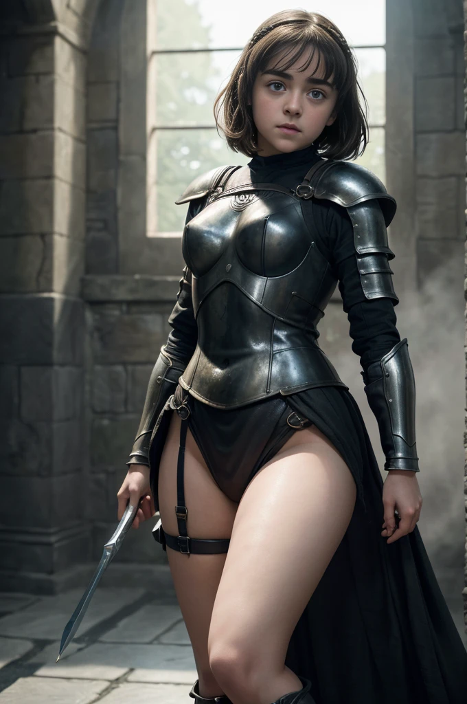 very very young girl, Maisie Williams plays Ayra Stark , Game of Thrones, sexy armor, huge breasts, sexy legs, slut, smooth lines, Express expressions and postures through color ink contrast, The background is war. emphasize light, shadow and space. ((full body):1.3), Drawing of Mature beauty. ((Detailed eye):1.3),((fresh)), wearing sexy armor, painting, (best quality,4K,8k,high resolution,masterpiece:1.2),Super detailed,(actual,photoactual,photo-actual:1.37).