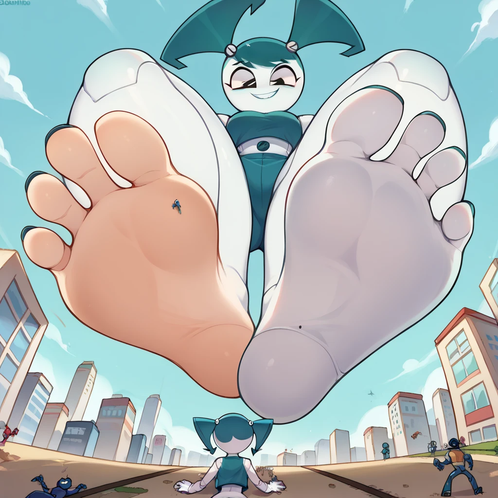 score_9, score_8_up, score_7_up, source_anime, BREAK pov: under giantess,feet,barefoot,_acima, 1 , Sozinho, jenny, pele branca, juntas, android, blue crop top, saiao,from below,feet white,city,Evil face,Villain face, villain 