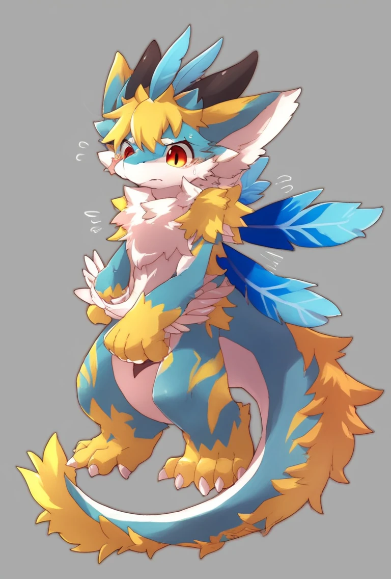 Kemono, source_furry, bust, score_9, zPDXL ,full body, feather wings, embarrased, shiny smooth skin, dragon