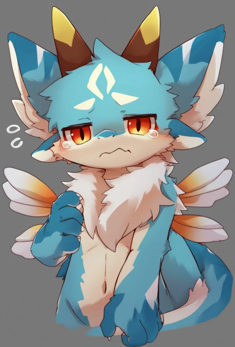 Kemono, source_furry, bust, score_9, zPDXL ,full body, feather wings, embarrased, shiny smooth skin, dragon-like horn, sleepy eyes