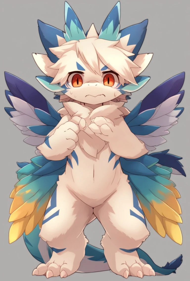 Kemono, source_furry, bust, score_9, zPDXL ,full body, feather wings, embarrased, shiny smooth skin, dragon