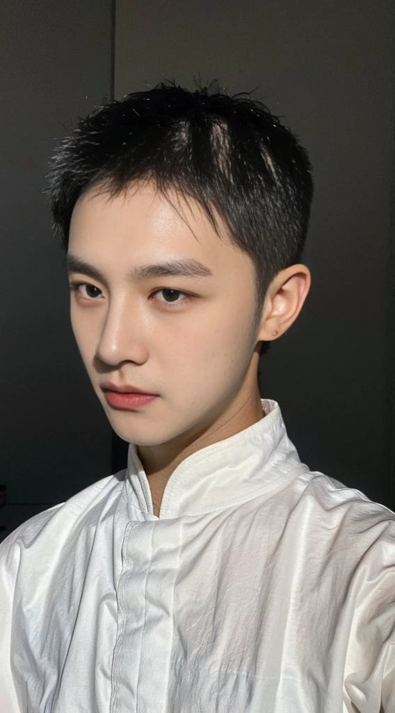 （1 Chinese male handsome：1.5）  short hairstyles ，Brush Cut，Flat head，25-year-old boy ，model，male，真实照片，close up，Flat head， suit ， Photographic portrait ， Handsome，male people，Boom，Look at the camera，front