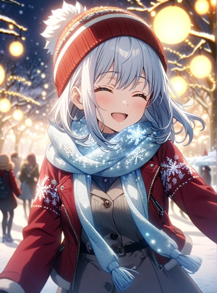 Two anime-style twin girls in a winter scene, set in a snow-covered park with a small ice-skating rink. One girl has a cheerful and energetic expression, wearing a red coat, a knit hat, and a scarf, with her hair in a ponytail. The other girl has a calm and gentle smile, wearing a white coat, a knit hat, and a scarf, with her hair in a bob cut. They are holding hands while skating, leaving heart-shaped patterns in the ice. The background includes snow-covered trees, twinkling lights, and a small stall selling hot chocolate and roasted marshmallows. The scene is filled with soft winter lighting, sparkling snowflakes, and warm, cozy details. Highly detailed, ultra high-definition, 8K resolution,


Masterpiece, highest quality, highly detailed CG Unity 8k wallpaper, anime screenshots, female anime character with neon chain. Art of a female anime character with a glowing neon flower tattoo and spiral chains all over her body. This scene with flowing hair has a nice soft focus effect, highlighting the magical glow of the tattoo. He is smiling with his eyes closed and his mouth open. Bokeh photography, (soft focus): 1.2, out of focus highlights, dreamy atmosphere, glowing circles, mesmerizing depth, depth of field