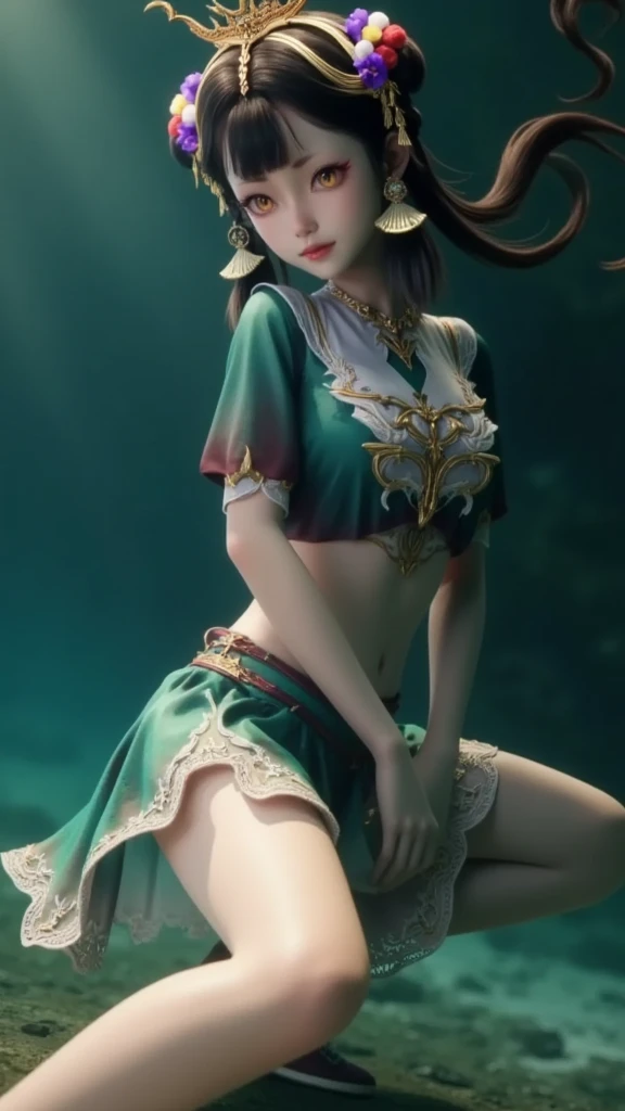 (Wine escort) (laughs), lotus pond, bathing, swimming, fairy fluttering, luxuriously decorated, laughing, black swimsuit
