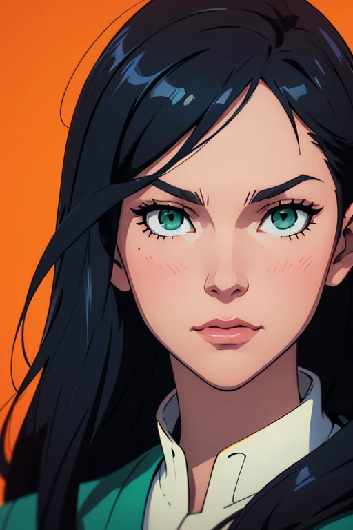 a close up of a woman with long black hair and green eyes, a character portrait inspired by Ross Tran ,  trending on ArtStation , serial art, Artgerm e Atey Ghailan,  stunning anime face portrait , Beautiful anime portrait,  made with anime painter studio , Ilya Kuvshinov com cabelo longo,  female anime character ,  painted at the anime painting studio Long Hair, Rice, 