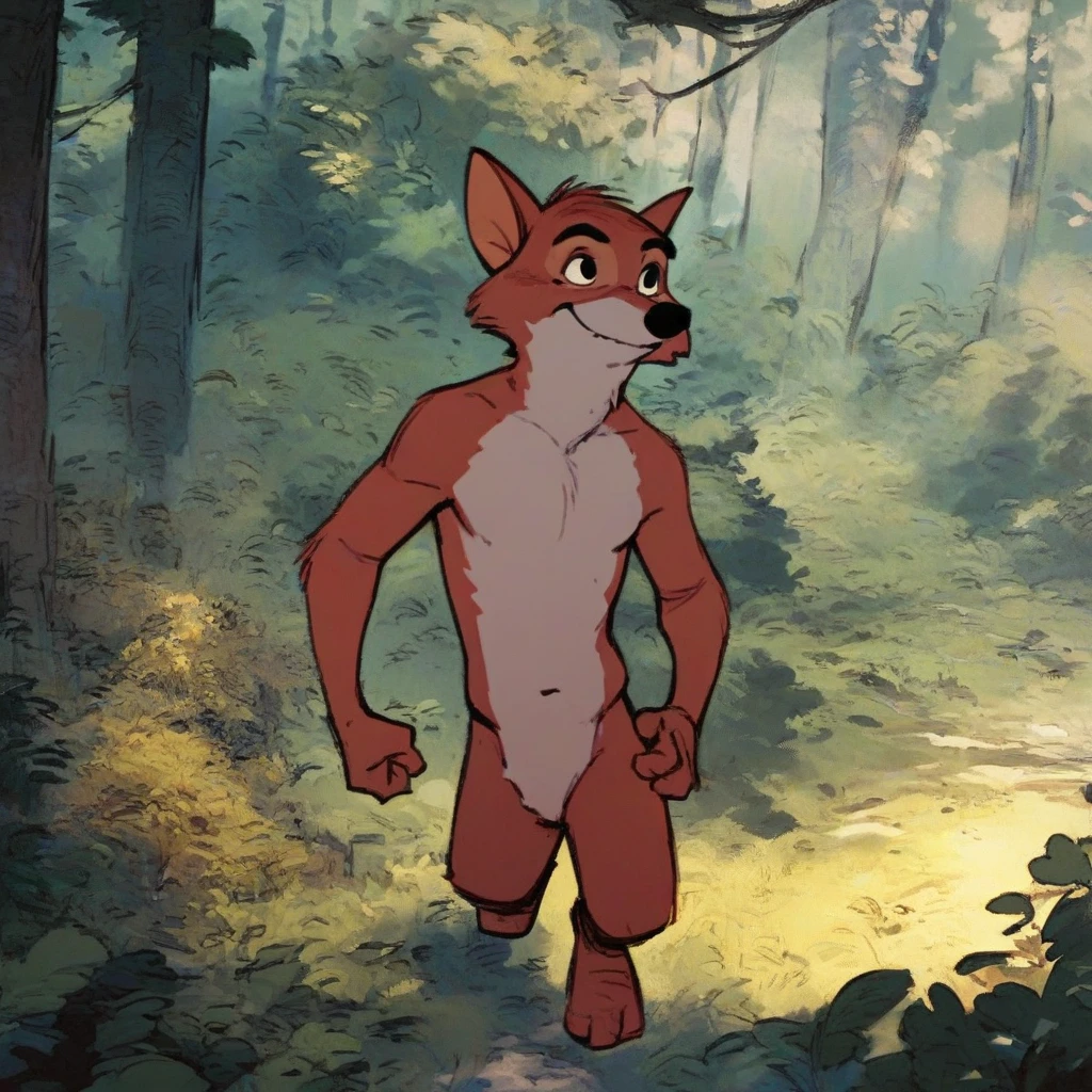 (robinhood:0.8) naked, nude, shirtless, standing in forest 