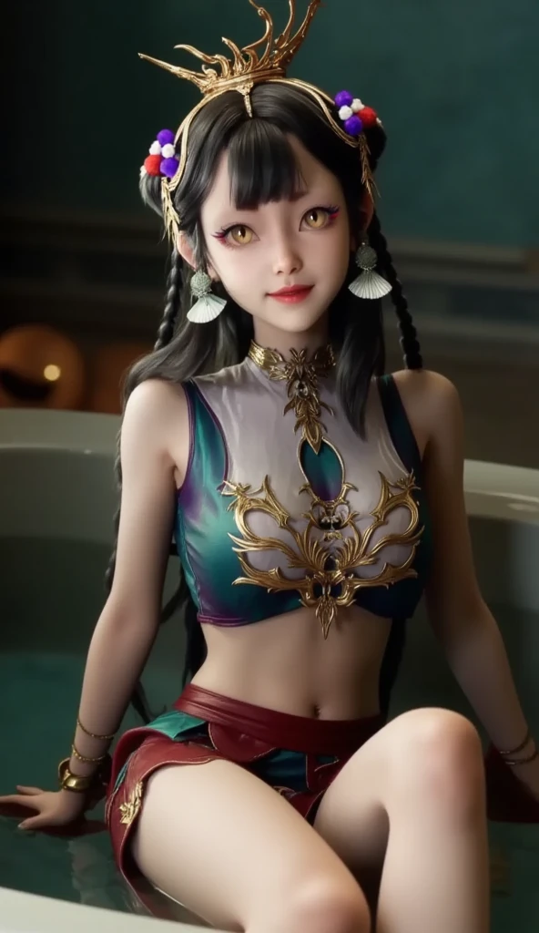tmasterpiece,Need,highdetailRAWcolorphoto,Panoramas,best qualtiy,A girl,Hanfu(Open the ventral bifurcation end),Expose the collarbone,show legs,(Breast enlargement:C cup),Brown hair long,hair-bun,hair adornments,Ji hair style,Facial highlights,having fun,is shy,looking to the camera,lipsticks,prette,adolable,Raised sexy,softlighting,brightly,color difference,best illuminate,Graphics card rendering,full bodyesbian,Indoor hot spring bath,Nice onsen,Clean spa,Or stand or sit,Awa Onsen,Capture from different angles,Highest definition,Highest high resolution,16k，
