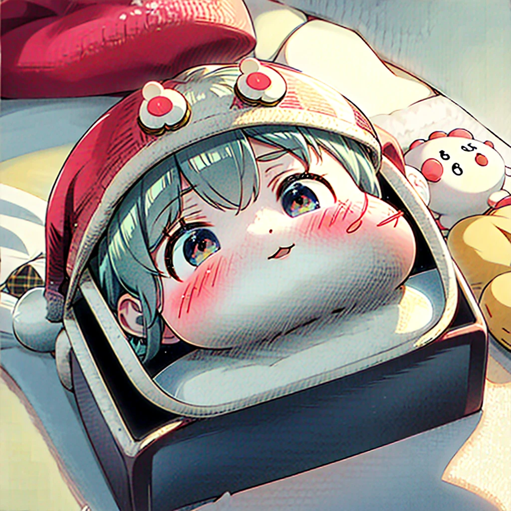 Chibi、Kawaii Santa Claus is dozed off with a kotatsu、 pastel colors 、Too cute、Fluffy、