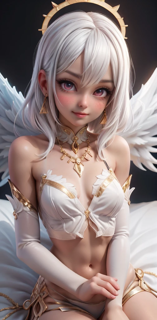 masterpiece、top-quality、hight resolution、8K、tchibi、1beautiful girl、Harpy、Harpy Girl、kawaii eyes、big eye、a purple eye、Silver hair、Twin-tailed、Smile with open mouth、teak、lip stick、Colossal 、cleavage of the breast、The arms are winged、Flying with spread wings、Sky over the forest、