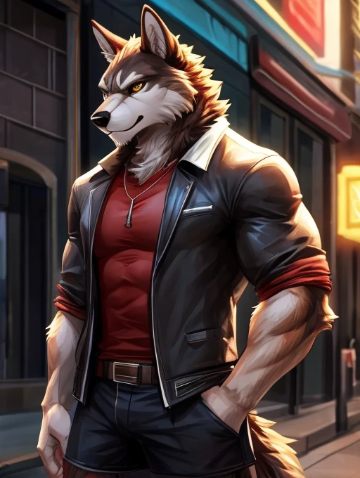 Cartoon illustration of a werewolf with red jacket and blue pants, angry high ????? sexy werewolf, werewolf man, werewolf, werewolf?, werewolf man」, big bad wolf, muscular werewolf, transforming into werewolf, portrait of a werewolf, anthropomorphic wolf, inspired by Samuel Hieronymus Grimm, anthropomorphic wolf, an anthro wolf, half man half wolf