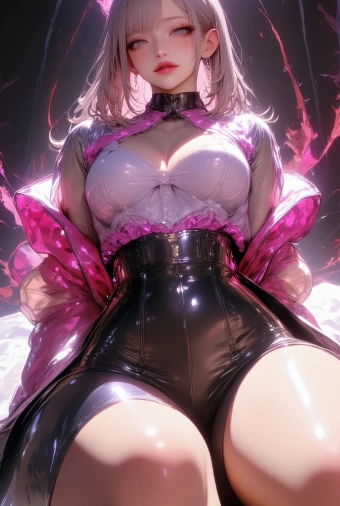 Pink hair. Pigtails. Miniskirt. Earring. Devil's wings. Fallen angel. Yami Ochi. Evil chi. Devil. Universe. Heart-shaped vacant chest. Heart logo. Blush. The devil's tail. Blindfold. Open mouth. Stick out your tongue. Sweat. Drool. Lick your fingers. Put your finger in your mouth.