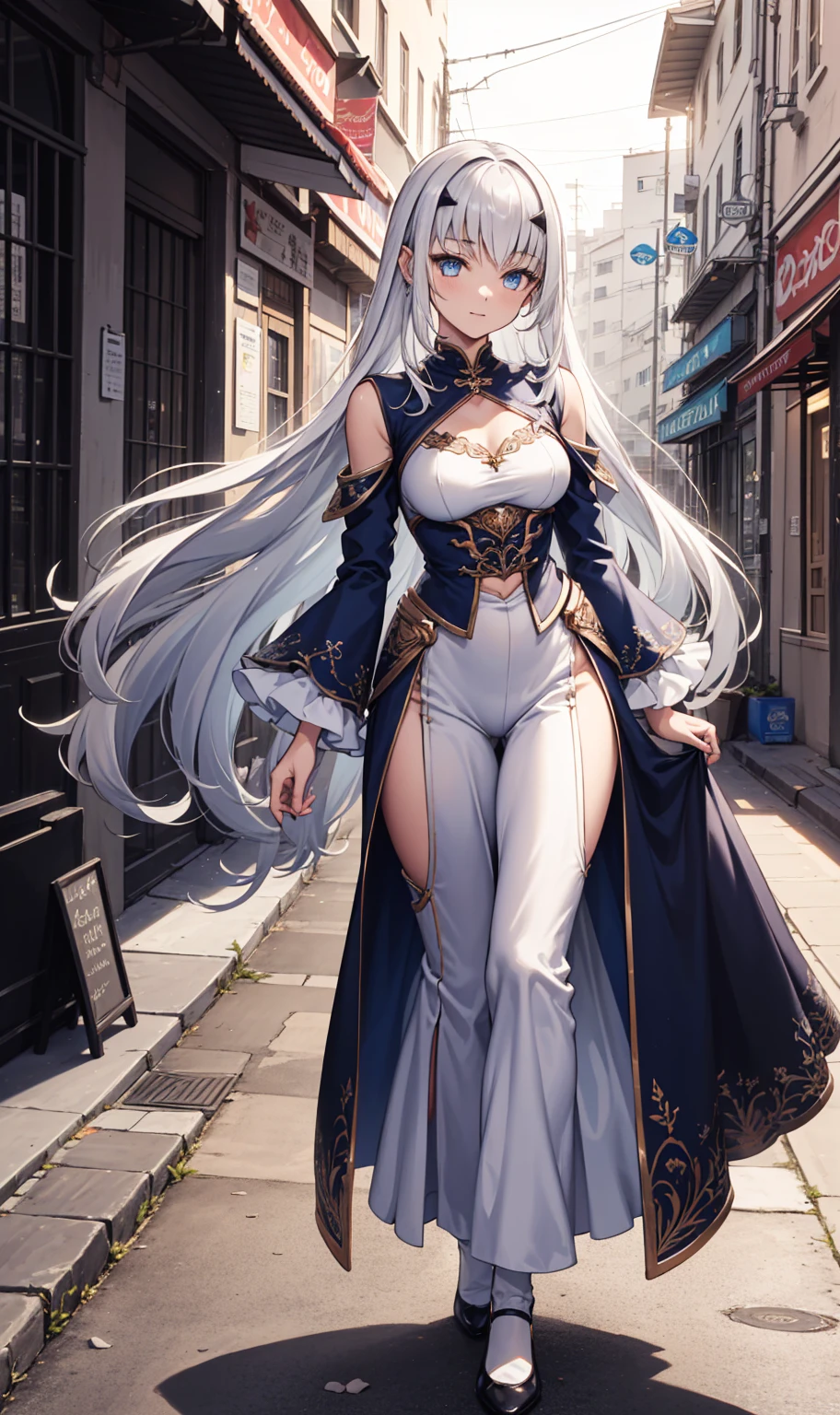 (((masterpiece))), (((highest quality))), ((ultra-detailed)), ((super fine illustration)), ((ultra-fine painting)), (16K highest quality wallpaper:1.4), Chibi:2.0), (Full body:1.6), HDR, (Highly detailed and delicate illustration style:1.8), detailed skin texture, detailed cloth texture, extreme detailed description, (T-masterpiece), (Highly detailed face:1.2), (highly detailed fox ears:1.2), (highly detailed shiny golden brown curly hair:1.2), (highly detailed beautiful blue eyes:1.2), (highly detailed nine fox tails:1.2), Original, RAW photo, Professional, intricate details, super details, direct light:1.6, (Perfect anatomy:1.4), (highly detailed hands:1.2), (highly detailed fingers:1.2), (highly detailed fingertips:1.2), (23-years-old), real, (solo:1.6), (A mysterious and sacred fox women with nine tails and blue eyes who is an idol, messenger of the gods, and a shrine maiden:1.4) BRAKE (beautiful and adorable fox ears:1.6), (highly detailed and delicate fox ears:1.2), (beautiful and adorable fox nine tails:1.2), (highly detailed and delicate fox nine tails:1.2), (beautiful and well-shaped big breasts:1.2), (beautiful and well-shaped buttocks), (beautiful and shiny golden brown curly hair:1.6), (highly detailed and delicate golden brown curly hair:1.6), (beautiful clear blue eyes that shine with great detail:1.6), (highly detailed and delicate blue eyes:1.2), (Highly detailed face:1.4), (smile:1.3), (blush:1.2), (looking at viewer:1.4) BRAKE ((Bright dark brown jacket:1.5), (Collared shirt:1.4), (Tiered skirt:1.4)) BRAKE ((Highly detailed and beautiful streets of European capitals in the background just after noon in spring:1.6), (Just after noon:1.4), Very detailed and delicate streets of European capitals:1.2) BRAKE