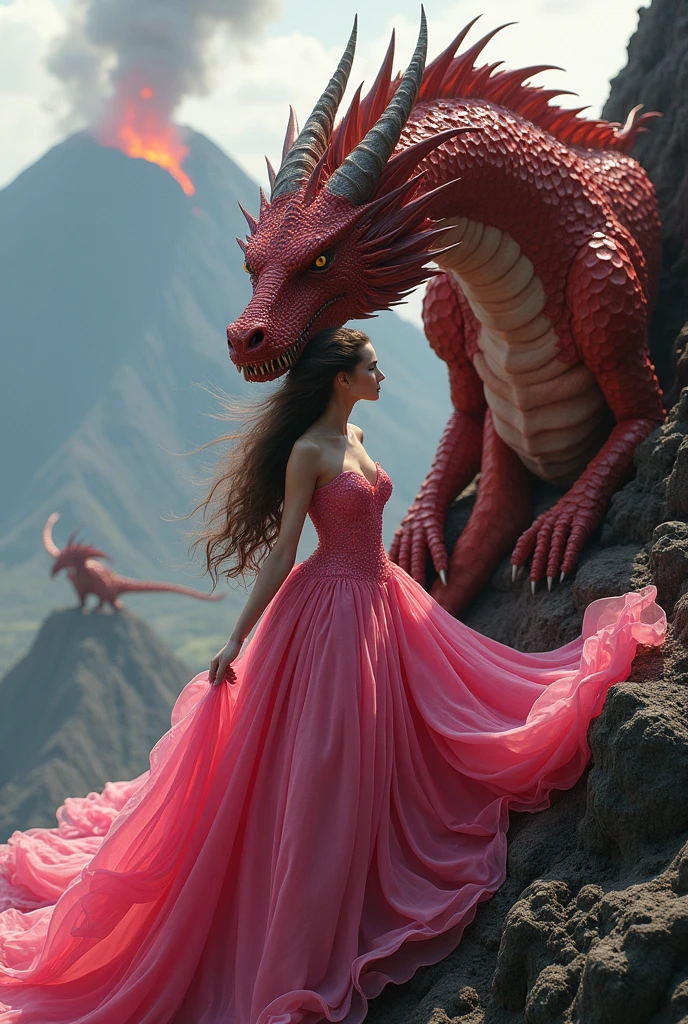 HD quality image, a beautiful woman is being hugged by an angry red ...
