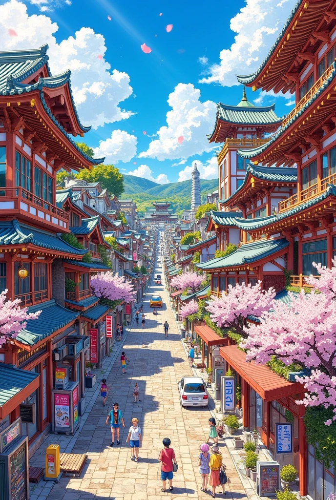 anime background, asia city, hand drawn illustration, sunny, ultra detailed art, 