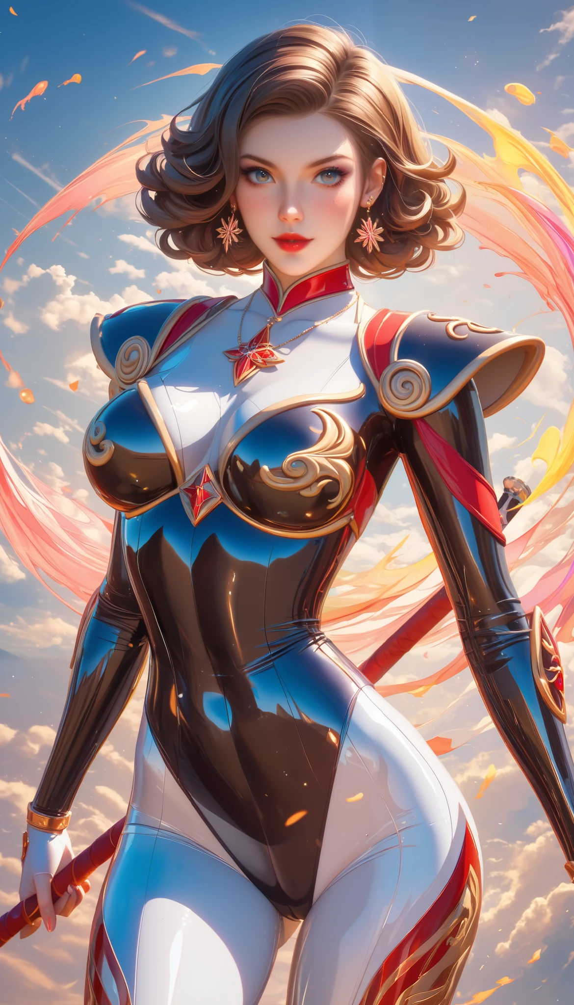 (gorgeous jubilee,full body,detailed illustration,sparkling costume,golden armor,rooftop background,celebrating fireworks,highres:1.2,portrait lighting,vibrant colors)