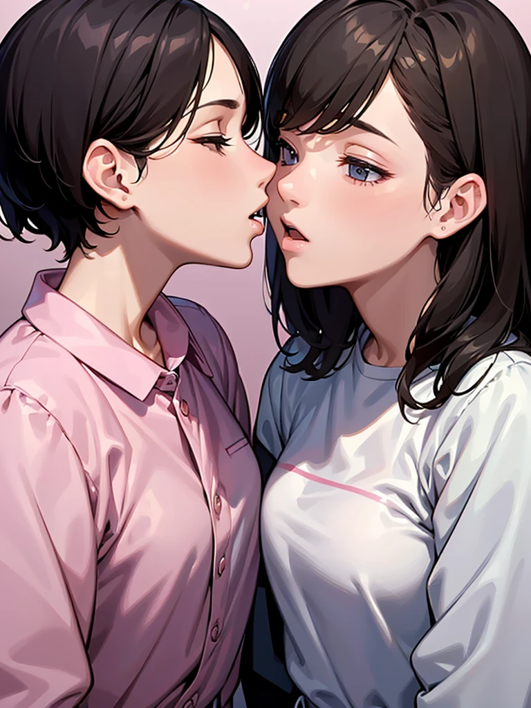 My wife was cheating on me with a woman、A man witnesses and is shocked、Love between women、Kissing between women、digitalart