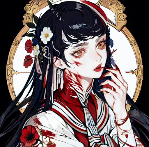 masterpiece, best quality, 1girl Death,blood,flower,bones,