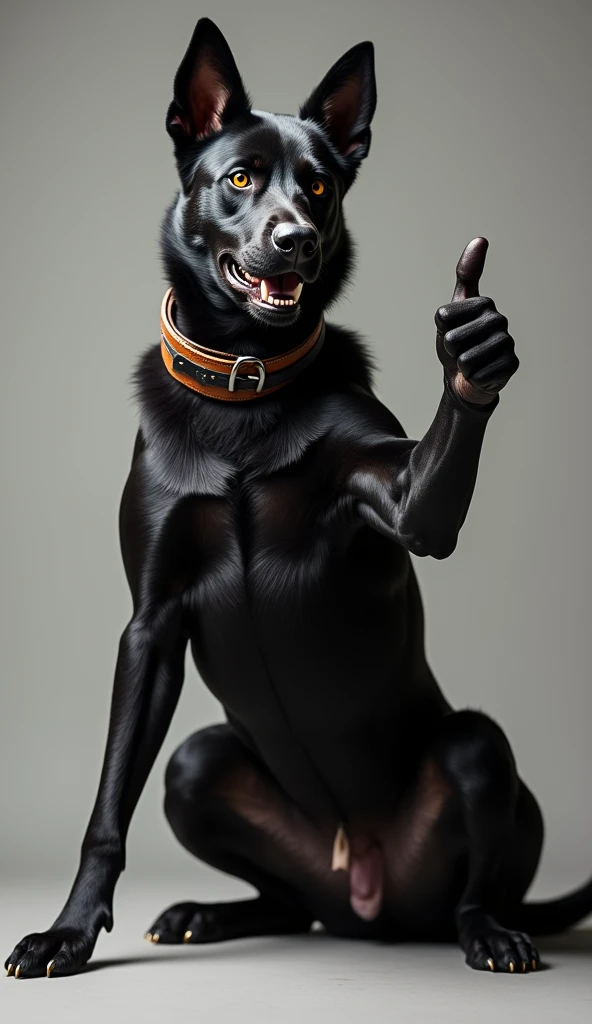 Black labrador with nazi salute hand up in the air
