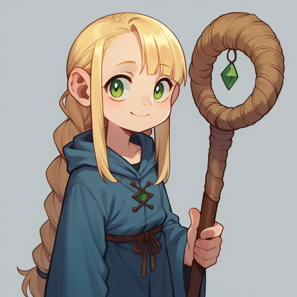 score_9, score_8_up, score_7_up, core_6, score_5, score_4, 
1girl, solo, MiniMarci, small girl, green eyes,blonde hair, half bangs, long hair, braided, 
standing, blue robe,   holding staff, looking at viewer, smile