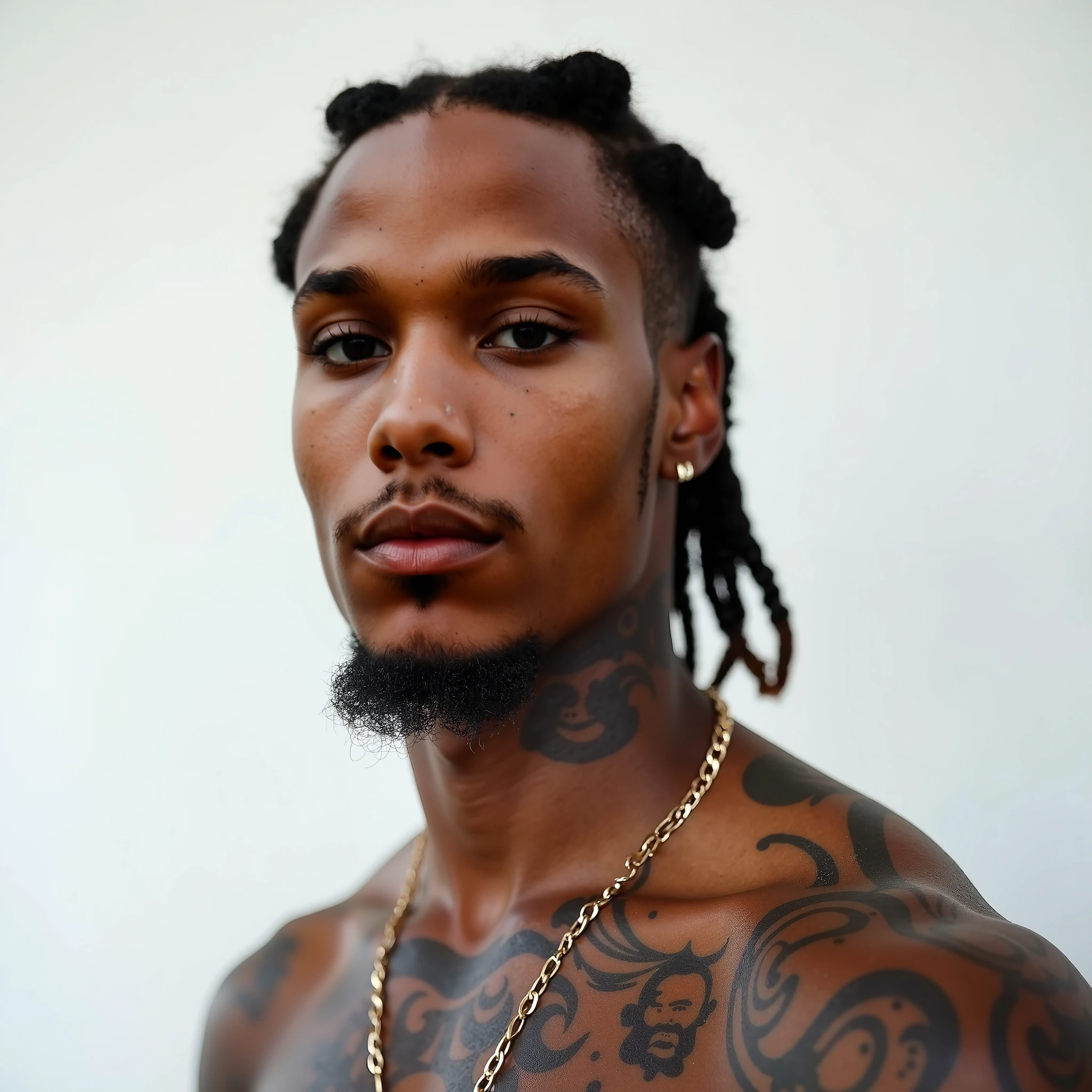 A black gang member with cornrows and tattoos